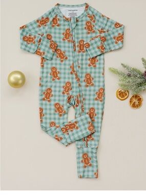 Lucky Panda Kids Gingham Gingerbread One-Piece Pajamas NWT